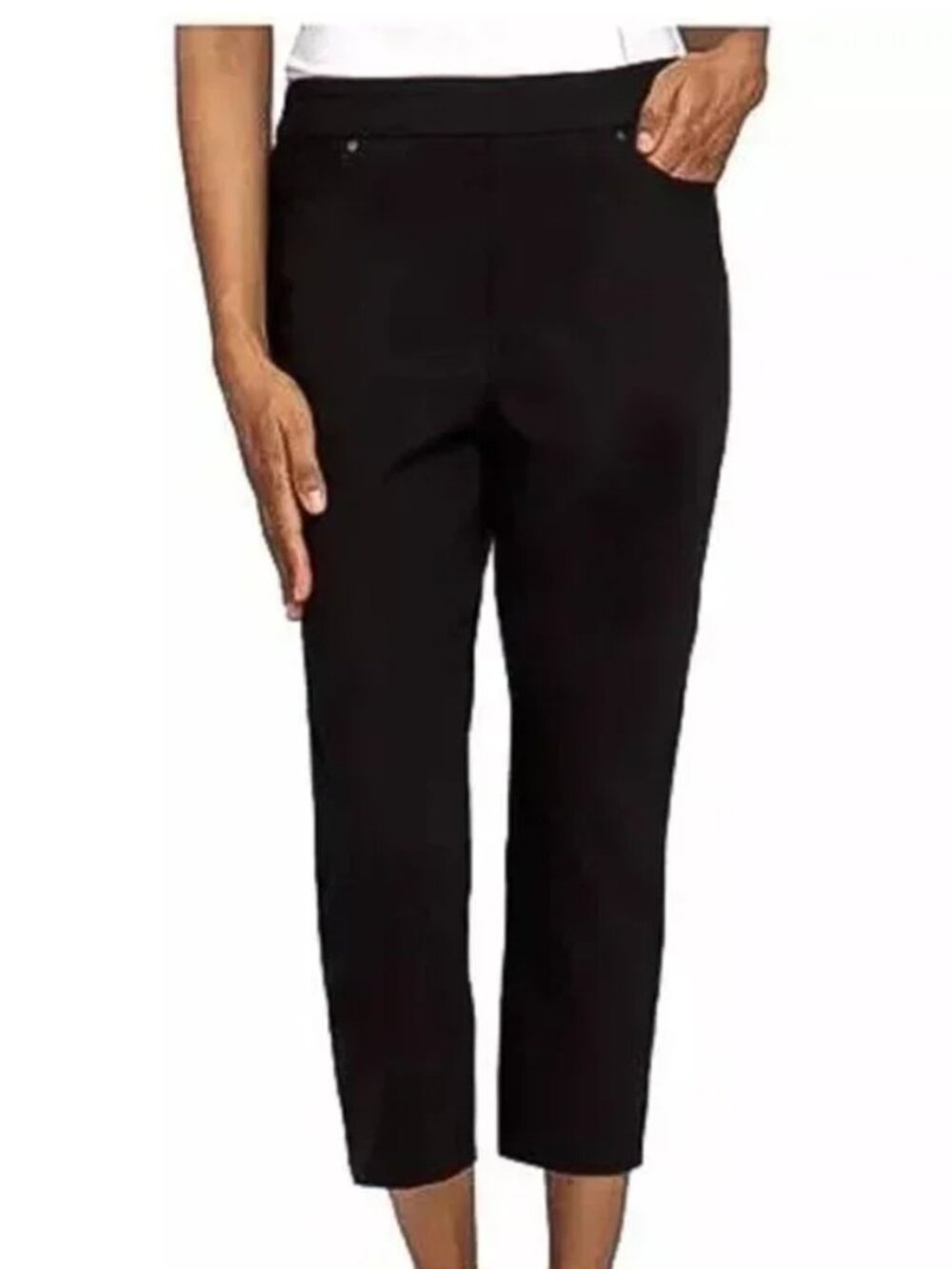 Mario Serrani Pull On Capri Pants XXL Black NWT Tummy Control Stretch Pockets